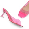 image:imageDREAM PAIRS Womens Clear Heeled Sandals Square Toe Transparent Stiletto Mules Slip on Wedding Dress ShoesNeon PinkClear