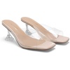 image:imageDREAM PAIRS Womens Clear Heeled Sandals Square Toe Transparent Stiletto Mules Slip on Wedding Dress ShoesNudeClear