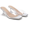 image:imageDREAM PAIRS Womens Clear Heeled Sandals Square Toe Transparent Stiletto Mules Slip on Wedding Dress ShoesSilverClear