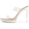 image:imageDREAM PAIRS Womens Clear Two Strap Open Toe High Heels Block Chunky Slip on Platform Comfortable Dress Heeled SandalsNudeClear