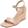 image:imageDREAM PAIRS Womens Casual Dressy Wedge Sandals Cute Square Toe and Buckle Ankle Strappy Slingback Wedding ShoesNude