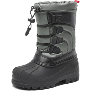 image:imageDREAM PAIRS Boys Girls Snow Boots Waterproof Outdoor Warm Cozy AntiSlip Mid Calf Faux Fur Lining Winter Shoes for LittleBig KidsBlackGreyRed