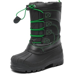 image:imageDREAM PAIRS Boys Girls Snow Boots Waterproof Outdoor Warm Cozy AntiSlip Mid Calf Faux Fur Lining Winter Shoes for LittleBig KidsBlackNeonGreen