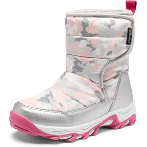 image:imageDREAM PAIRS Kids Waterproof Snow Boots with Hook and Loop Mid Calf Faux Fur Lining Winter BootsGrayWhiteRed