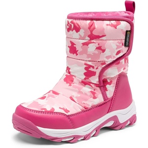 image:imageDREAM PAIRS Kids Waterproof Snow Boots with Hook and Loop Mid Calf Faux Fur Lining Winter BootsRose Red