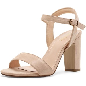 image:imageDREAM PAIRS Womens Chunky Heels Open Toe Ankle Strap High Block Comfy Dress Heel Sandals Pumps ShoesNudeSuede