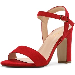 image:imageDREAM PAIRS Womens Chunky Heels Open Toe Ankle Strap High Block Comfy Dress Heel Sandals Pumps ShoesRedSuede