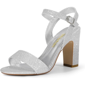 image:imageDREAM PAIRS Womens Chunky Heels Open Toe Ankle Strap High Block Comfy Dress Heel Sandals Pumps ShoesSilverglitter