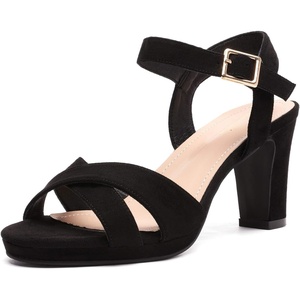 image:imageDREAM PAIRS Womens Chunky Heels Open Toe Ankle Strap Sparkly Heels Pump SandalsBlackSuede