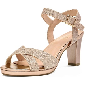 image:imageDREAM PAIRS Womens Chunky Heels Open Toe Ankle Strap Sparkly Heels Pump SandalsChampagneGlitter
