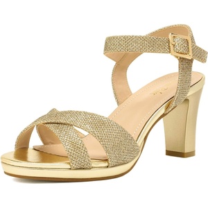 image:imageDREAM PAIRS Womens Chunky Heels Open Toe Ankle Strap Sparkly Heels Pump SandalsGoldGlitter