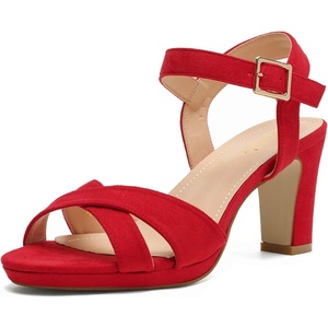 image:imageDREAM PAIRS Womens Chunky Heels Open Toe Ankle Strap Sparkly Heels Pump SandalsRedSuede