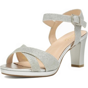 image:imageDREAM PAIRS Womens Chunky Heels Open Toe Ankle Strap Sparkly Heels Pump SandalsSilverGlitter