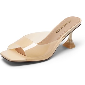 image:imageDREAM PAIRS Womens Clear Heeled Sandals Square Toe Transparent Stiletto Mules Slip on Wedding Dress ShoesAll Nudeclear