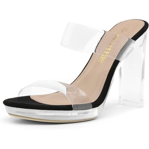 image:imageDREAM PAIRS Womens Clear Two Strap Open Toe High Heels Block Chunky Slip on Platform Comfortable Dress Heeled SandalsBlackClear