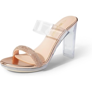 image:imageDREAM PAIRS Womens Clear Two Strap Open Toe High Heels Block Chunky Slip on Platform Comfortable Dress Heeled SandalsChampagnerhinestone