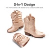 image:imageDREAM PAIRS Girls Cowboy Cowgirl Boots 2in1 Western Removable Cuff Fold Over Embroidered Fashion Mid Calf ShoesRose Gold
