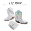 image:imageDREAM PAIRS Girls Cowboy Cowgirl Boots 2in1 Western Removable Cuff Fold Over Embroidered Fashion Mid Calf ShoesSilver