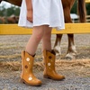 image:imageDREAM PAIRS Girls Cowboy Cowgirl Boots Floral Embroidered Western Square Toe Mid Calf Toddler Little Big Kid for Birthday Party ConcertCamel