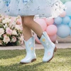 image:imageDREAM PAIRS Girls Cowboy Cowgirl Boots Floral Embroidered Western Square Toe Mid Calf Toddler Little Big Kid for Birthday Party ConcertLight Blue