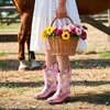 image:imageDREAM PAIRS Girls Cowboy Cowgirl Boots Floral Embroidered Western Square Toe Mid Calf Toddler Little Big Kid for Birthday Party ConcertPink