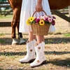 image:imageDREAM PAIRS Girls Cowboy Cowgirl Boots Floral Embroidered Western Square Toe Mid Calf Toddler Little Big Kid for Birthday Party ConcertWhite