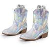 image:imageDREAM PAIRS Girls Cowgirl Boots Cowboy Boots with Low Heel Western Embroidered Fashion Mid Calf Shoes for ToddlerLittle KidBig KidSilver