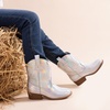 image:imageDREAM PAIRS Girls Cowgirl Boots Cowboy Boots with Low Heel Western Embroidered Fashion Mid Calf Shoes for ToddlerLittle KidBig KidSilver