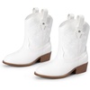 image:imageDREAM PAIRS Girls Cowgirl Boots Cowboy Boots with Low Heel Western Embroidered Fashion Mid Calf Shoes for ToddlerLittle KidBig KidWhite