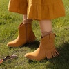 image:imageDREAM PAIRS Girls Cowgirl Cowboy Ankle Western Boots Side Zipper Riding Shoes with Tassel Little KidBig KidCamelsuede