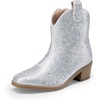 image:imageDREAM PAIRS Girls Cowgirl Cowboy Rhinestone Boots Ankle Low Heel Dress BootiesSilver