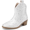image:imageDREAM PAIRS Girls Cowgirl Cowboy Rhinestone Boots Ankle Low Heel Dress BootiesWhite