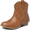 image:imageDREAM PAIRS Girls Cowgirl Cowboy Ankle Western Boots Side Zipper Riding Shoes with Tassel Little KidBig KidCamel