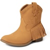 image:imageDREAM PAIRS Girls Cowgirl Cowboy Ankle Western Boots Side Zipper Riding Shoes with Tassel Little KidBig KidCamelsuede