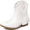 image:imageDREAM PAIRS Girls Cowgirl Cowboy Ankle Western Boots Side Zipper Riding Shoes with Tassel Little KidBig KidWhite