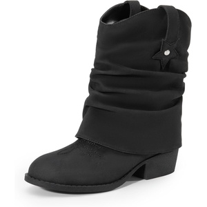 image:imageDREAM PAIRS Girls Cowboy Cowgirl Boots 2in1 Western Removable Cuff Fold Over Embroidered Fashion Mid Calf ShoesBlack
