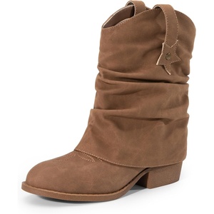 image:imageDREAM PAIRS Girls Cowboy Cowgirl Boots 2in1 Western Removable Cuff Fold Over Embroidered Fashion Mid Calf ShoesCamel