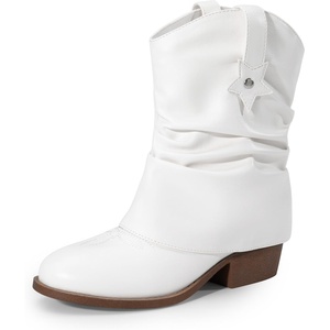 image:imageDREAM PAIRS Girls Cowboy Cowgirl Boots 2in1 Western Removable Cuff Fold Over Embroidered Fashion Mid Calf ShoesWhite