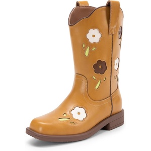 image:imageDREAM PAIRS Girls Cowboy Cowgirl Boots Floral Embroidered Western Square Toe Mid Calf Toddler Little Big Kid for Birthday Party ConcertCamel
