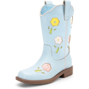 image:imageDREAM PAIRS Girls Cowboy Cowgirl Boots Floral Embroidered Western Square Toe Mid Calf Toddler Little Big Kid for Birthday Party ConcertLight Blue