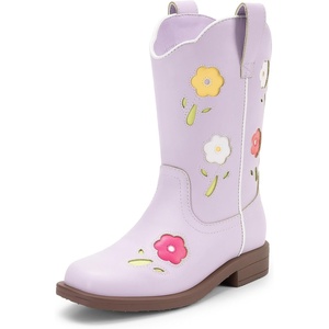 image:imageDREAM PAIRS Girls Cowboy Cowgirl Boots Floral Embroidered Western Square Toe Mid Calf Toddler Little Big Kid for Birthday Party ConcertLight Purple