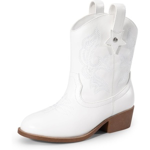 image:imageDREAM PAIRS Girls Cowgirl Boots Cowboy Boots with Low Heel Western Embroidered Fashion Mid Calf Shoes for ToddlerLittle KidBig KidWhite