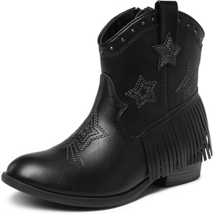 image:imageDREAM PAIRS Girls Cowgirl Cowboy Ankle Western Boots Side Zipper Riding Shoes with Tassel Little KidBig KidBlack