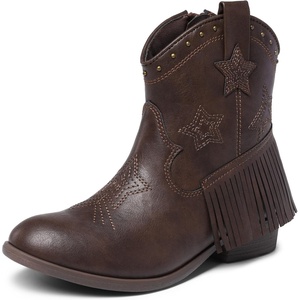 image:imageDREAM PAIRS Girls Cowgirl Cowboy Ankle Western Boots Side Zipper Riding Shoes with Tassel Little KidBig KidBrown