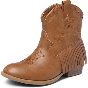 image:imageDREAM PAIRS Girls Cowgirl Cowboy Ankle Western Boots Side Zipper Riding Shoes with Tassel Little KidBig KidCamel