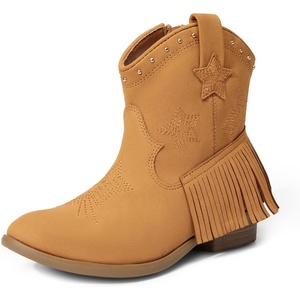 image:imageDREAM PAIRS Girls Cowgirl Cowboy Ankle Western Boots Side Zipper Riding Shoes with Tassel Little KidBig KidCamelsuede