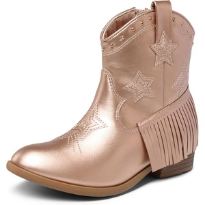 image:imageDREAM PAIRS Girls Cowgirl Cowboy Ankle Western Boots Side Zipper Riding Shoes with Tassel Little KidBig KidRose Gold
