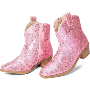image:imageDREAM PAIRS Girls Cowgirl Cowboy Rhinestone Boots Ankle Low Heel Dress BootiesPink