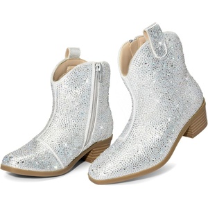 image:imageDREAM PAIRS Girls Cowgirl Cowboy Rhinestone Boots Ankle Low Heel Dress BootiesSilver
