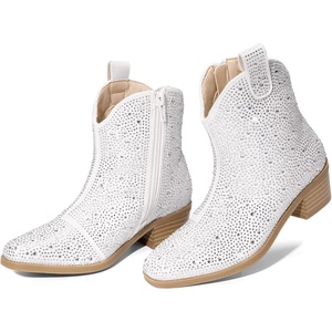 image:imageDREAM PAIRS Girls Cowgirl Cowboy Rhinestone Boots Ankle Low Heel Dress BootiesWhite